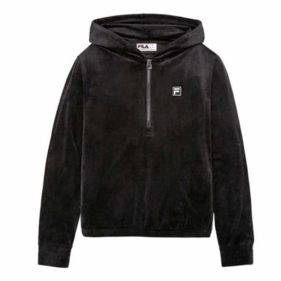 FILA Velour Quarter Zip Hoodie Black NEW - Large - Picture 2 of 4